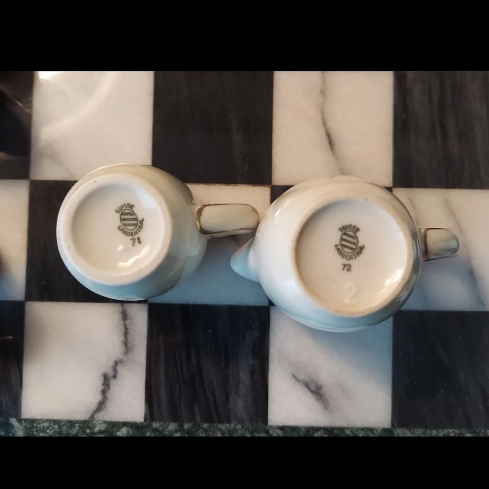 1920s Suisse Langenthal Petite Porcelain Creamer Service Set Of 2 UNUSED